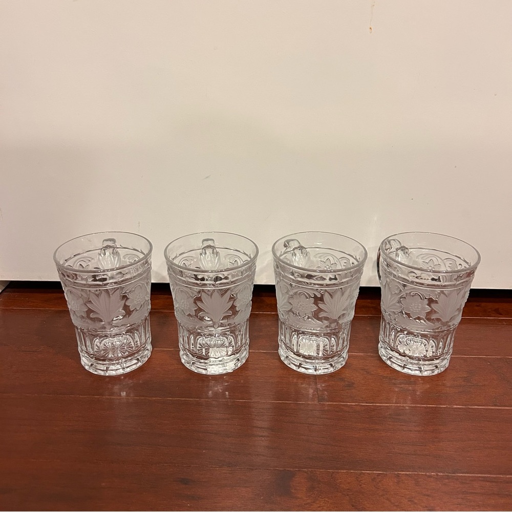 Vintage Set Of 4  MIKASA "Trellis Floral" Frosted Cut Glass Crystal Mugs NWT - Picture 5 of 11